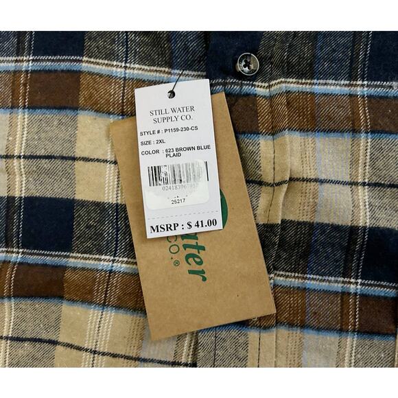 Stillwater Supply Co Brown Blue Plaid Flannel Mens Size XXL NWT - Picture 3 of 7